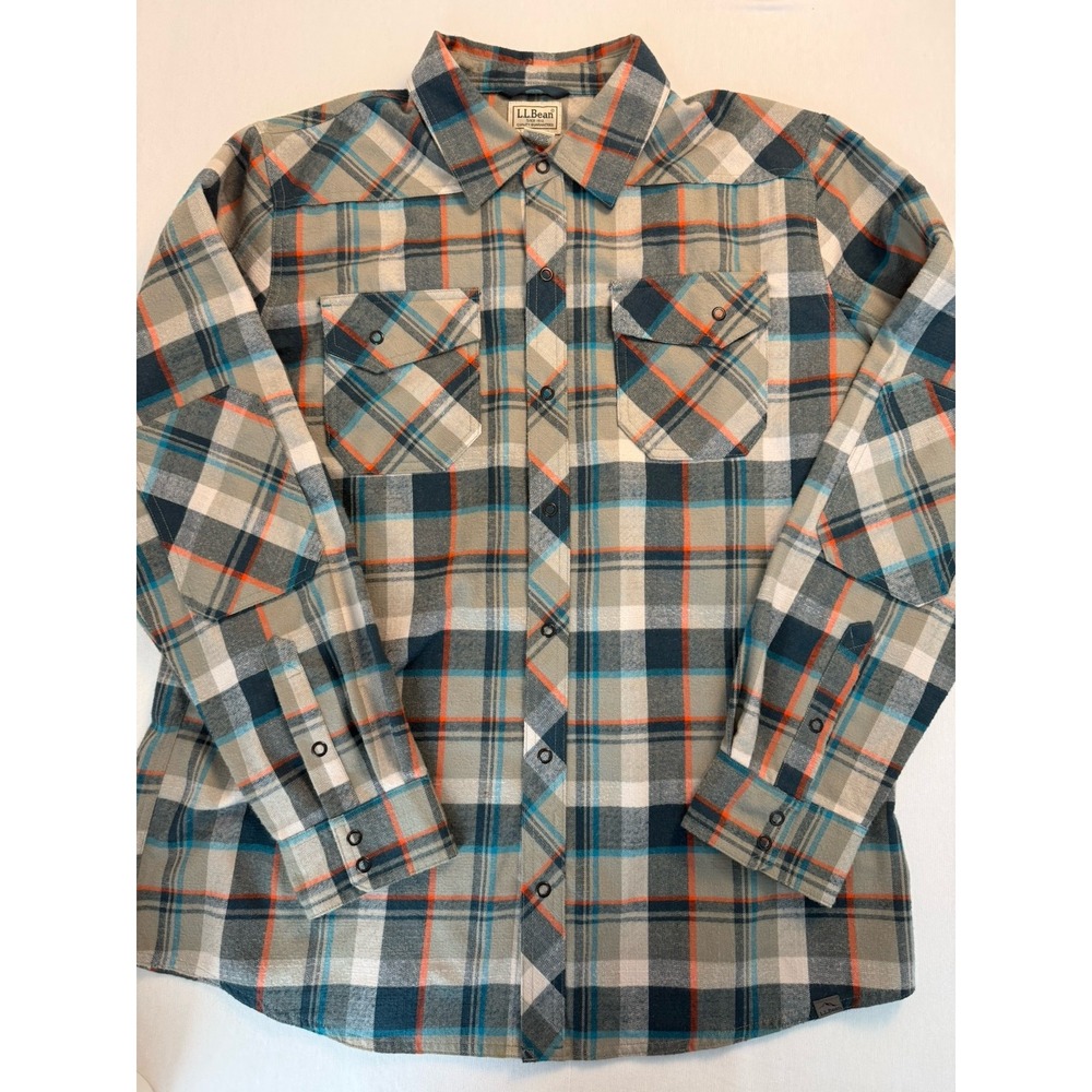 LL Bean Signature Mens Large  L Plaid Flannel Snap Front Shirt Wool Blend